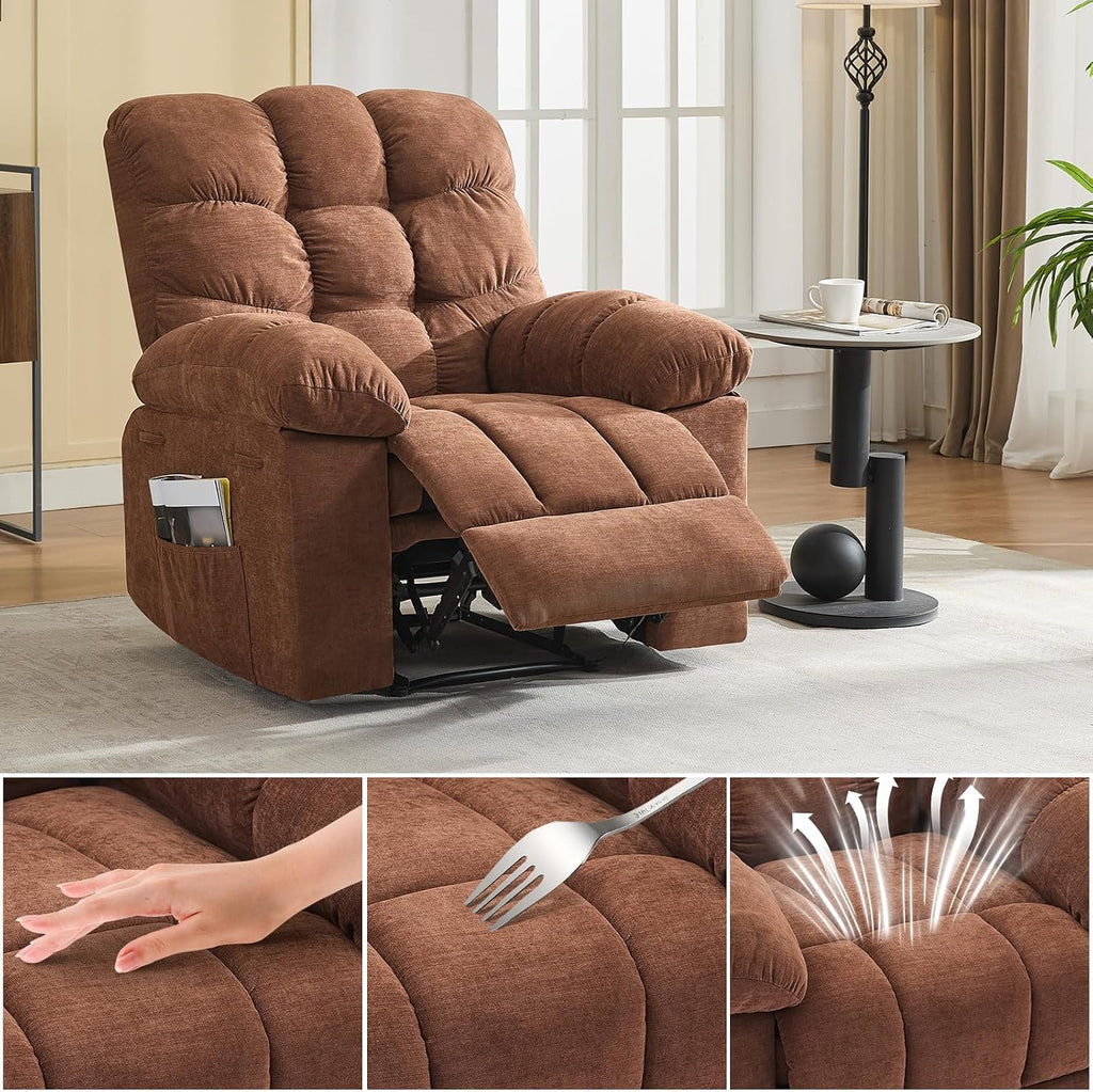 Garvee 21.4in Wide Recliner Chair,Massage & Heat Recliner Chair for Adults,Home Theater Seating with Lumbar Support,Ergonomic Breathable Fabric Nursery Rocking Chairs for Living Room