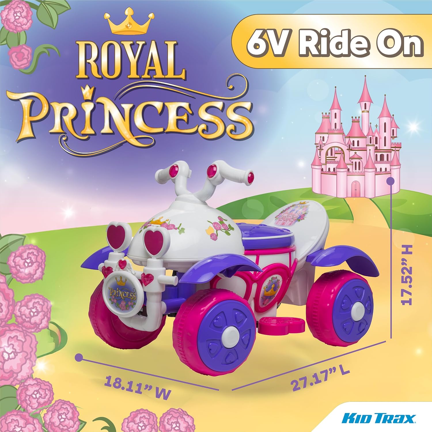 Kid Trax Royal Princess 6V Toddlers, Kids Ride On Toys - Toddler Girl Toys, Outdoor and Indoor, Electric Car for Kids to Drive, Easy Assembly, Gift for Toddlers, Max Weight of 44lbs, 18-30 Months Old