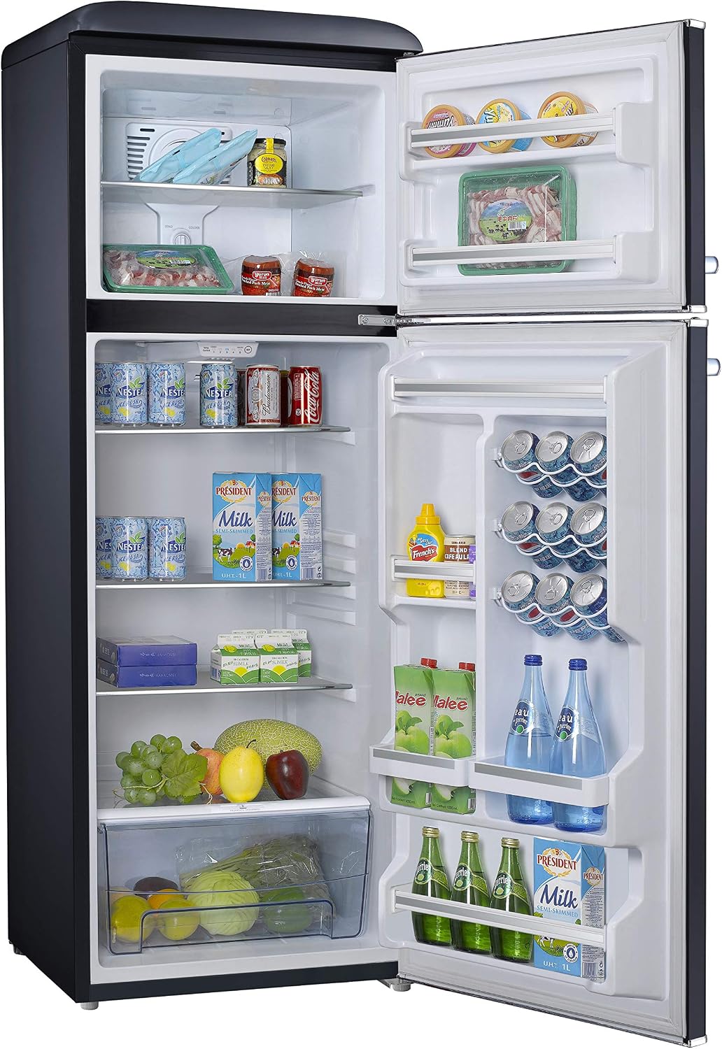 Galanz GLR12TBEEFR Refrigerator, Dual Door Fridge, Adjustable Electrical Thermostat Control with Top Mount Freezer Compartment, Retro Blue, 12.0 Cu Ft (Black)