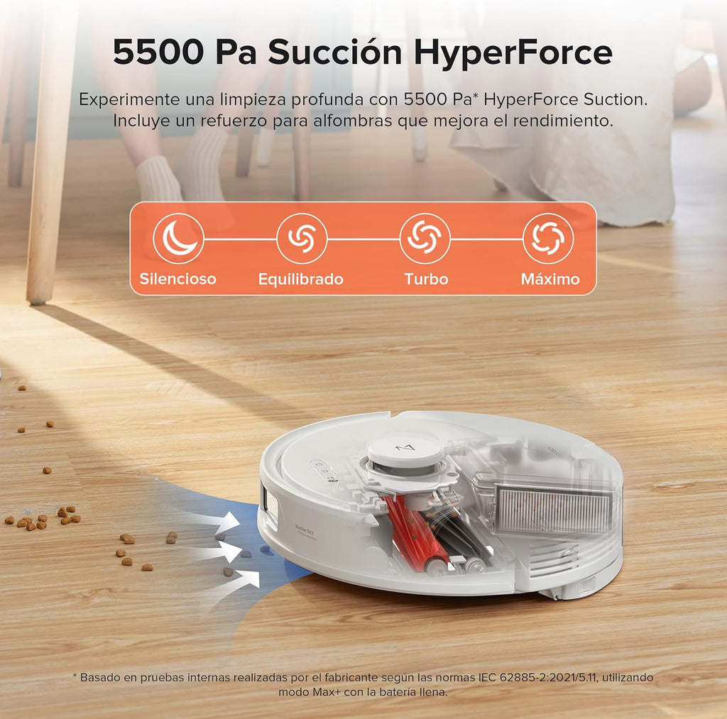 roborock Q8 Max+ Robot Vacuum Cleaner with Suction Station, DuoRoller Brush, 5500Pa Suction Power, 2.5 L Dust Bag, 350 ml Water Tank, Mop Robot PreciSense LiDAR Navigation (White)