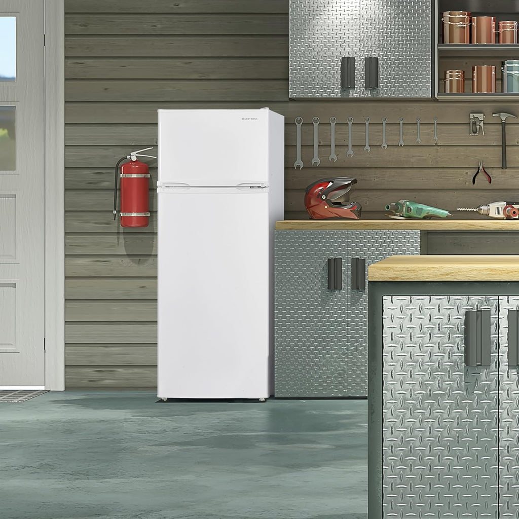West Bend Apartment Refrigerator Freestanding Reversible Dual Doors Full Fridge with Freezer, Full-Range Temperature Control with Adjustable and Removable Door Bins and Shelves, 7.5-Cu.Ft, White
