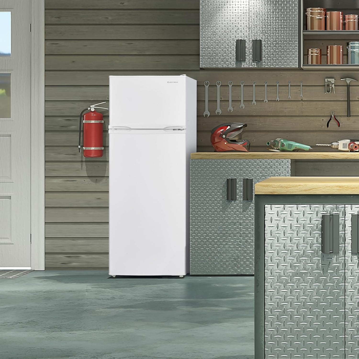 West Bend Apartment Refrigerator Freestanding Reversible Dual Doors Full Fridge with Freezer, Full-Range Temperature Control with Adjustable and Removable Door Bins and Shelves, 7.5-Cu.Ft, White