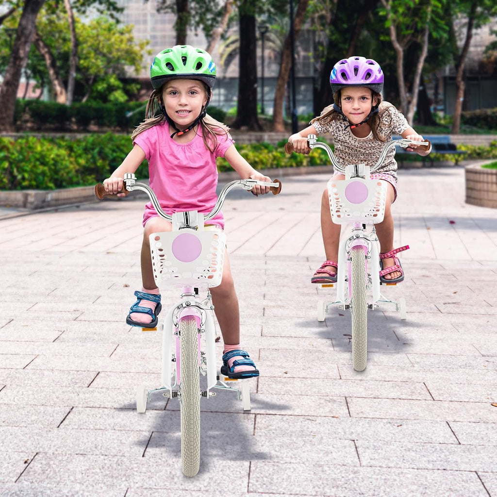 GYMAX Kids Bike for Boys & Girls Aged 3-8 Years, 14/16/18 Inches Children Bicycle w/Training Wheels, Dual Brakes, Adjustable Seat & Handlebar, Toddler Balance Bike
