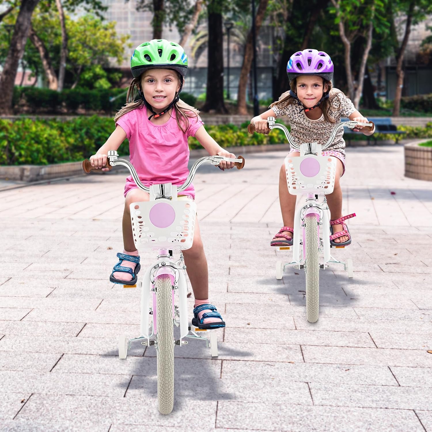 GYMAX Kids Bike for Boys & Girls Aged 3-8 Years, 14/16/18 Inches Children Bicycle w/Training Wheels, Dual Brakes, Adjustable Seat & Handlebar, Toddler Balance Bike