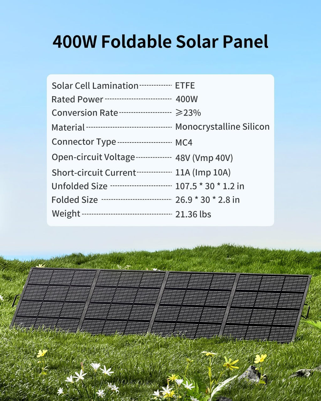 400W Portable Solar Panel with Adjustable Kickstand, Foldable & Durable, 23.5% High Efficiency, Waterproof IP68 for Power Station Off Grid Outdoor Adventures Camping RV Road Trip (400W Solar Panel)