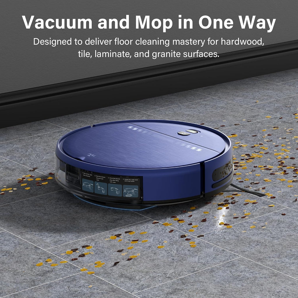 Robot Vacuum and Mop for Pet Hair, 2-in-1 Robot Vacuum Cleaner for Hard Floors&Carpets with 2.87'' Slim Design, Wi-Fi/App/Voice Control, 3D Obstacle Avoidance & Self-Charging
