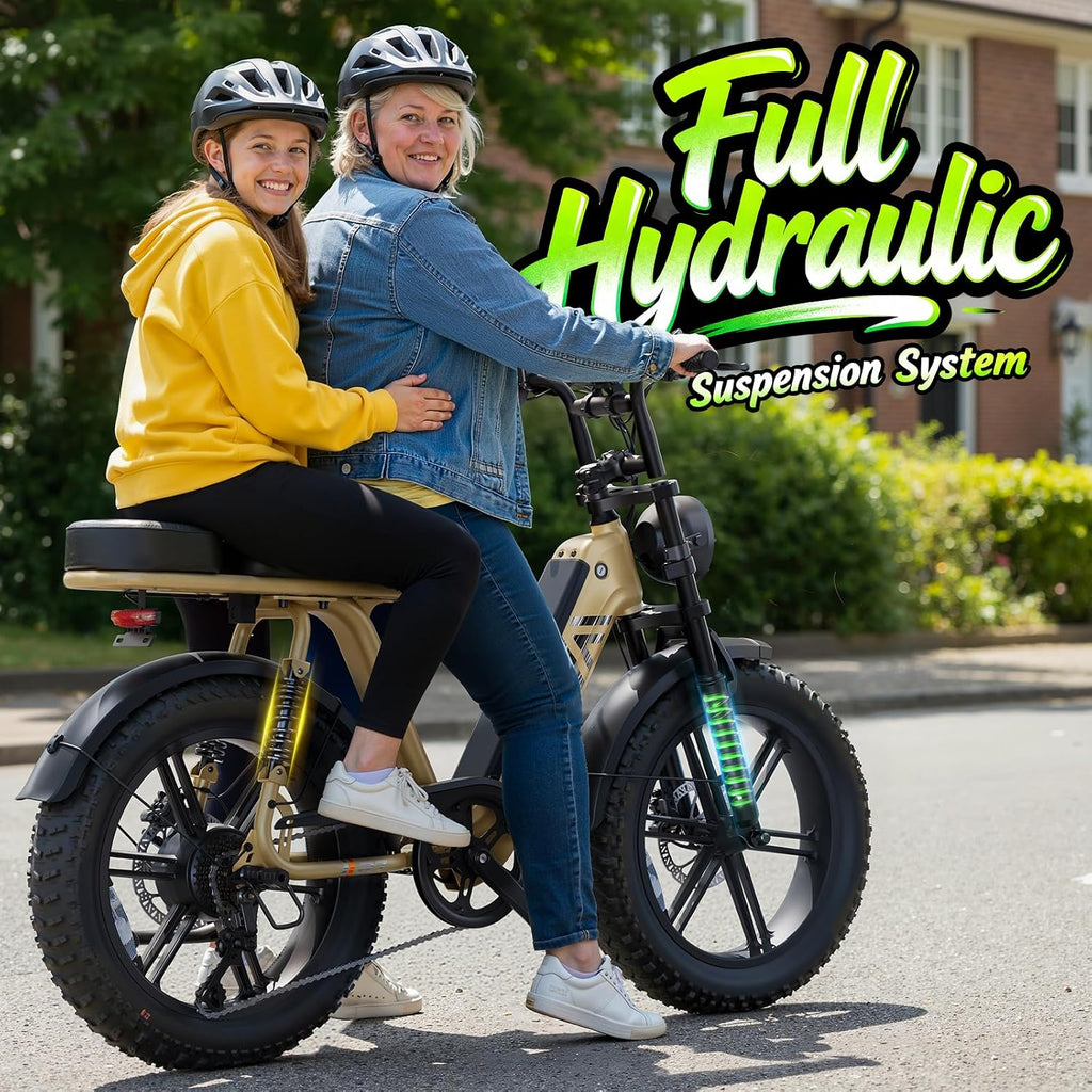 TST Electric Bike for Adults, 1500W Peak Motor 60 Miles Fat Tire Ebike with 48V 15Ah Removable Battery 20' Fat Tire Electric Bike, Full Suspension and 7-Speed