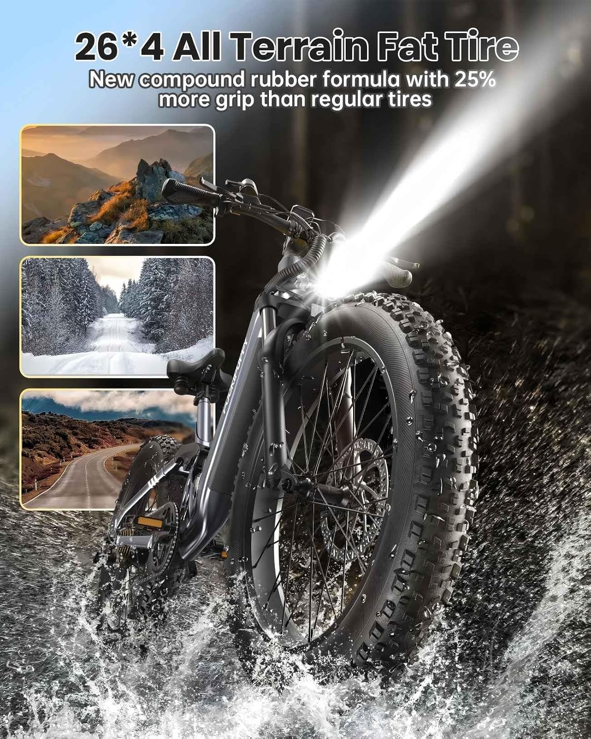 PUCKIPUPPY Battery+Electric Bike for Adults 960W(Peak), 48V 20AH Battery Adult Electric Bicycles, 26' Fat Tire Full Suspension Step-Thru Ebike, 28MPH Mountain Ebike, 7 Speed, 80Miles Range