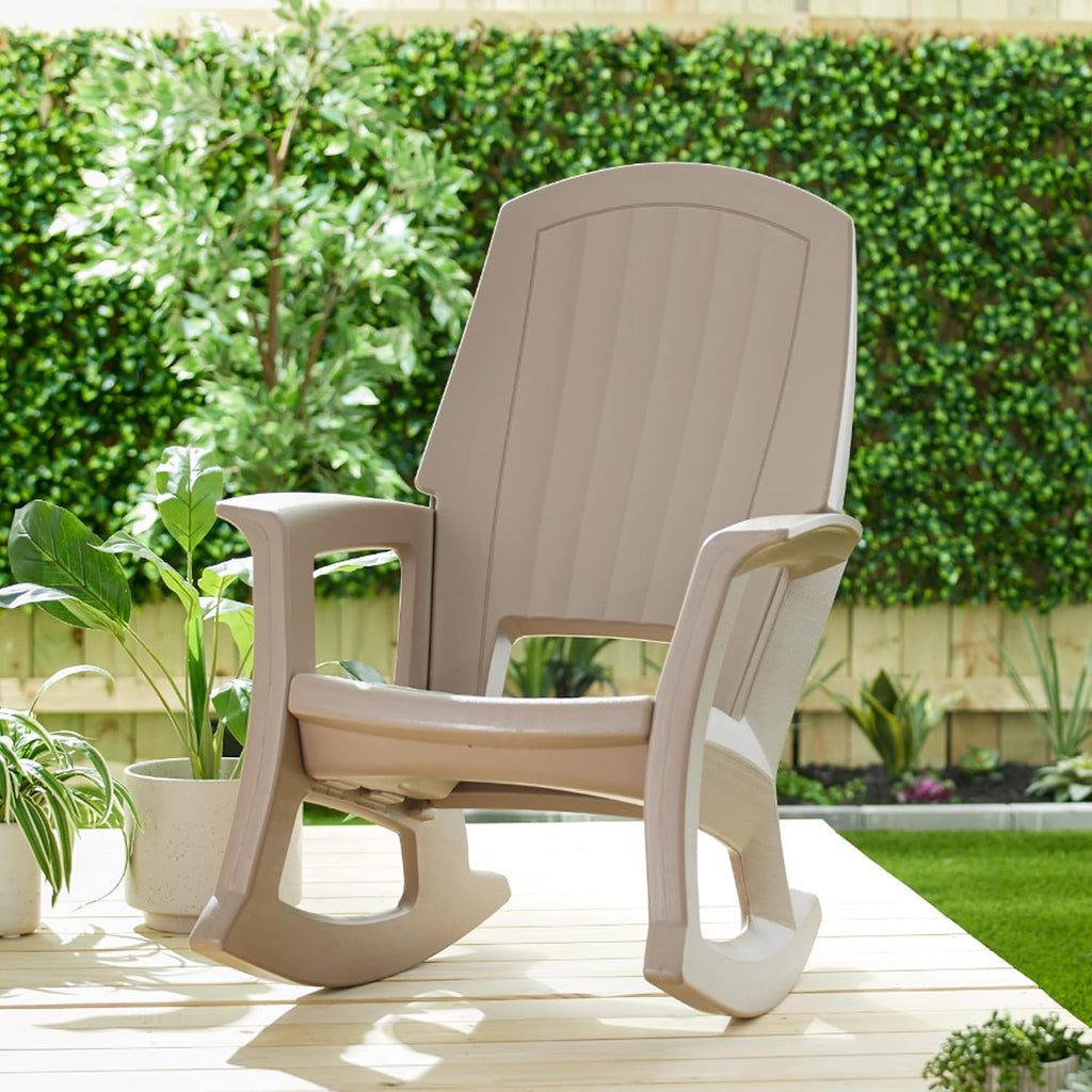 Semco Plastics Rockaway Heavy Duty Polyethylene All Weather Outdoor Rocking Chair with Backrest and Armrests for Porch, Deck and Patio, Taupe