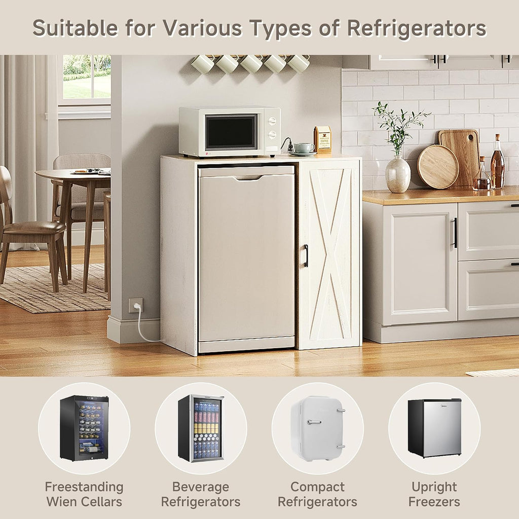 Herture Mini Fridge Cabinet with Storage,Coffee Bar Cabinet with Mini Fridge Space & Power Outlet,Fits 24' Fridge,Home Bar Wine Cabinet for Home,Kitchen,Office & Dorm Vintage White KH01MRE