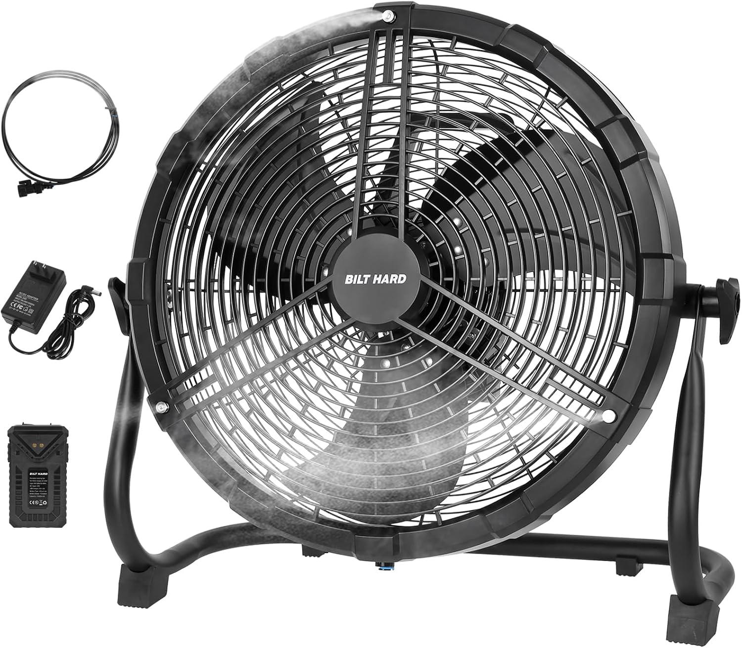 BILT HARD 16 Inch Outdoor Portable Misting Fan, Battery Operated Floor Fan with 15600mAh Detachable Battery, Outside Rechargeable Portable Fan for Patio, Camping, Travel