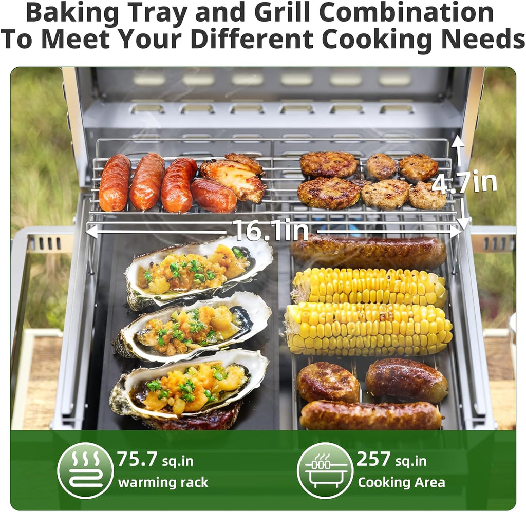 Tabletop Gas Grill, Stainless Steel Portable Propane Grill with Dual Storage Side Platforms – Compact & Powerful 16,000 BTU Dual-Burner BBQ Grill for Garden and Patio Backyard,Camping