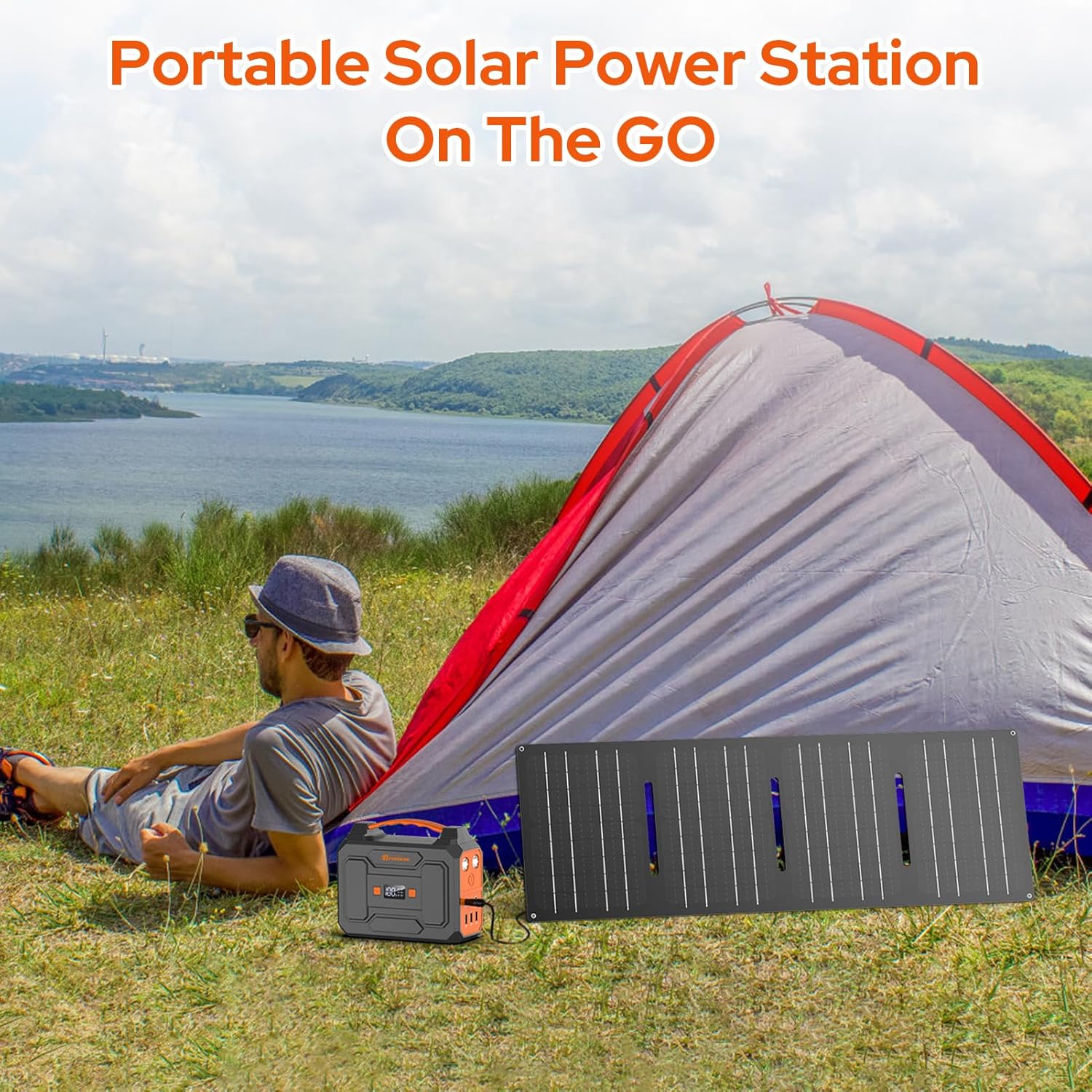 Portable Power Station with Foldable Solar Panel 60W Included, 110V 100W AC Outlet Portable Solar Power Pack Generator with Panels, Camping Power Bank for Laptop Smart Device RV Outdoor Backup