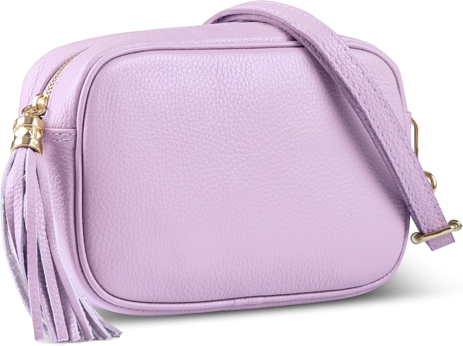 Italian Calf Leather Crossbody Bag for Women with Tassel Zipper | Small Camera Purse Shoulder Handbag Pocketbook