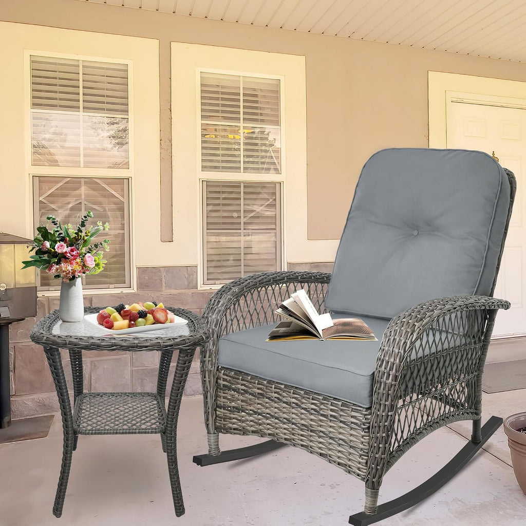 Outdoor Wicker Rocking Chair, All Weather Resin Rattan Wicker Rocking Chairs, for Garden Backyard Lown Porch,1pc,Grey