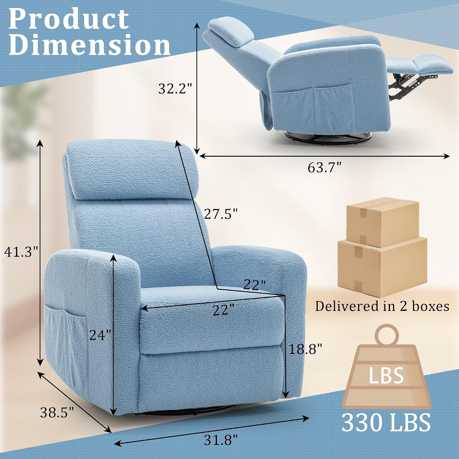Korser Power Swivel Recliner Chairs for Adults, Electric Glider Rocking Chair Nursery, Glider Recliner Nursery Chair with Classified Side Pocket, Nursery Rocking Chairs with USB and Type-C Ports