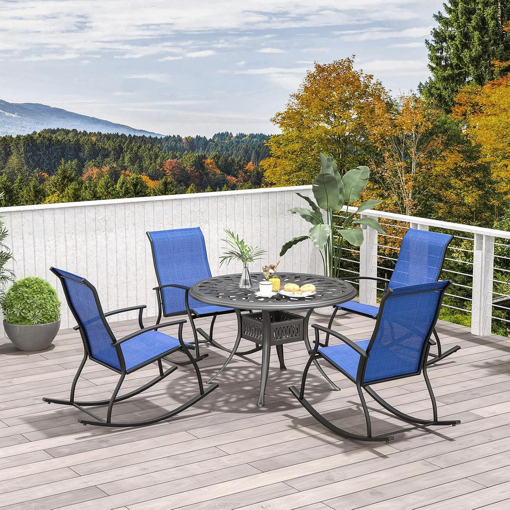 Giantex Outdoor Rocking Chair Set of 4 - Patio Rocking Chairs w/Breathable Backrest, Sturdy Metal Frame & Safe Ergonomic Design, Smooth Armrest, Cozy Fabric Rocker for Backyard, Poolside, 330 lbs