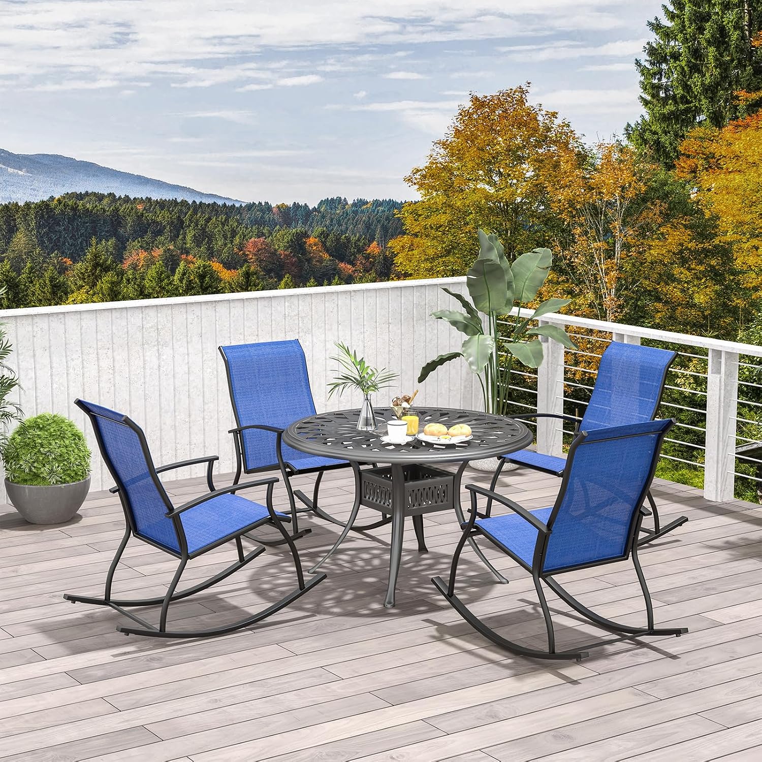 Giantex Outdoor Rocking Chair Set of 4 - Patio Rocking Chairs w/Breathable Backrest, Sturdy Metal Frame & Safe Ergonomic Design, Smooth Armrest, Cozy Fabric Rocker for Backyard, Poolside, 330 lbs