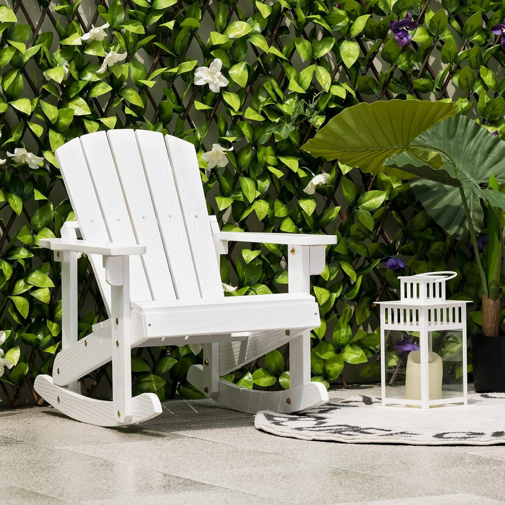 Giantex Wooden Adirondack Rocking Chairs Set of 2 - Kids Outdoor Rocker with Slatted seat, Smooth Rocking Feet, 300LBS Weight Capacity, Porch Rocking Chair for Balcony, Backyard, Poolside (2, White)