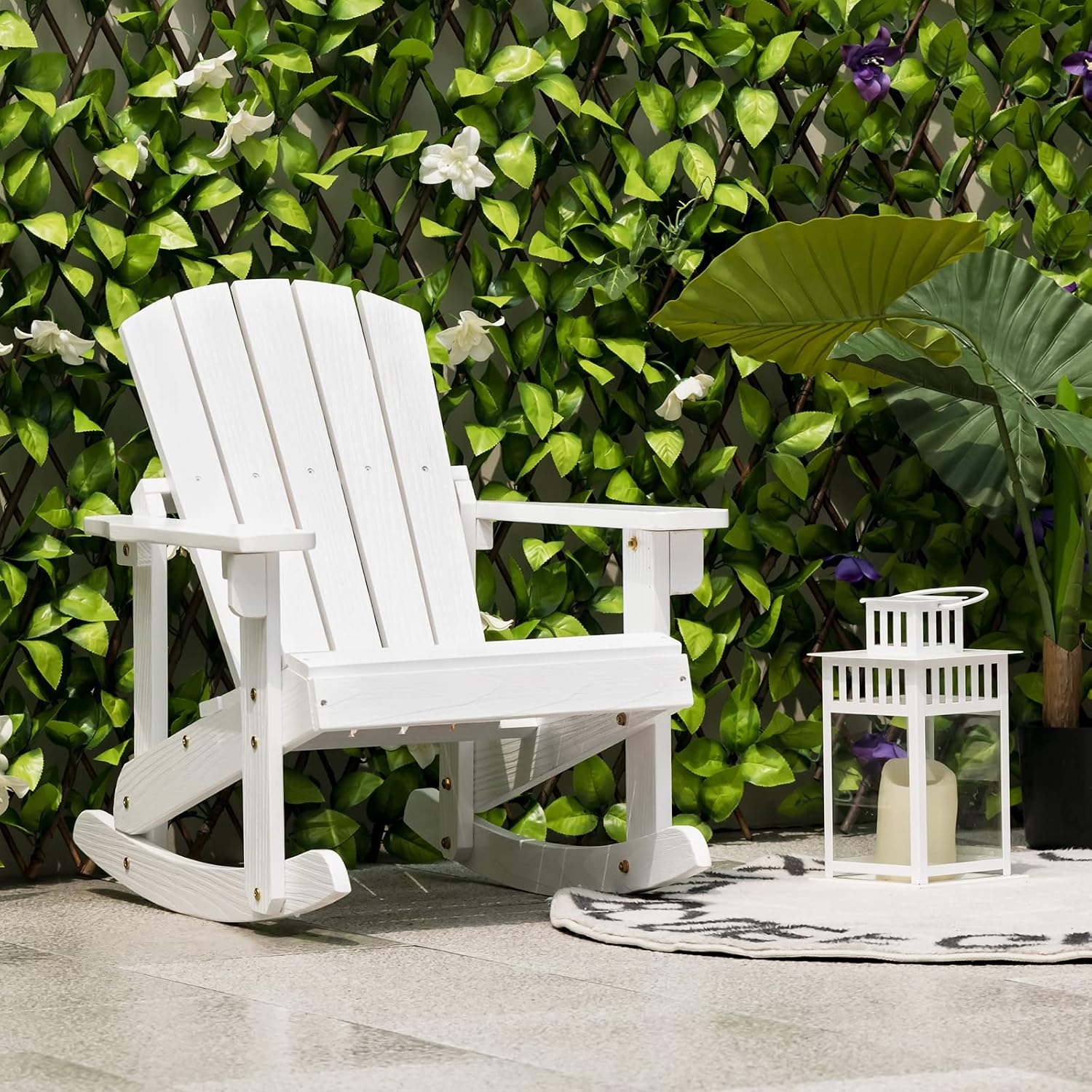 Giantex Wooden Adirondack Rocking Chairs Set of 2 - Kids Outdoor Rocker with Slatted seat, Smooth Rocking Feet, 300LBS Weight Capacity, Porch Rocking Chair for Balcony, Backyard, Poolside (2, White)