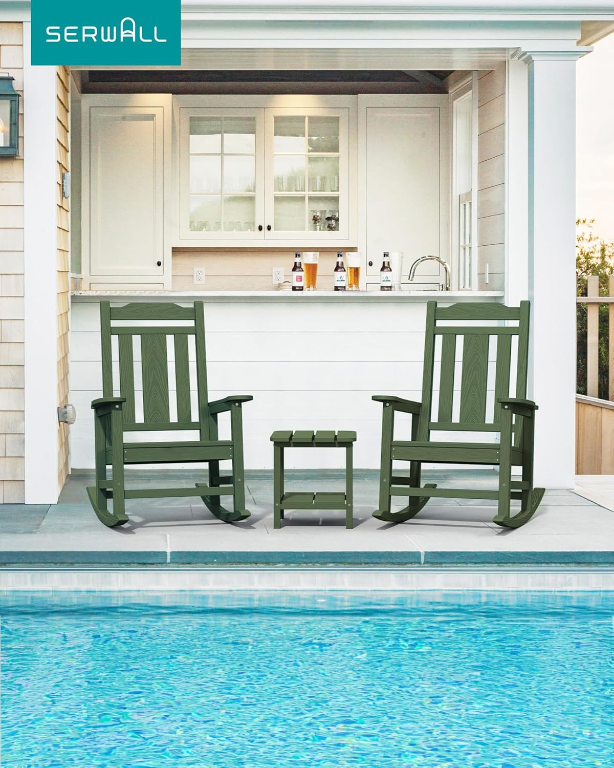 SERWALL Oversized Rocking Chair Set of 2 Outdoor, HDPE Outdoor Rocking Chair Set of 2, Avocado
