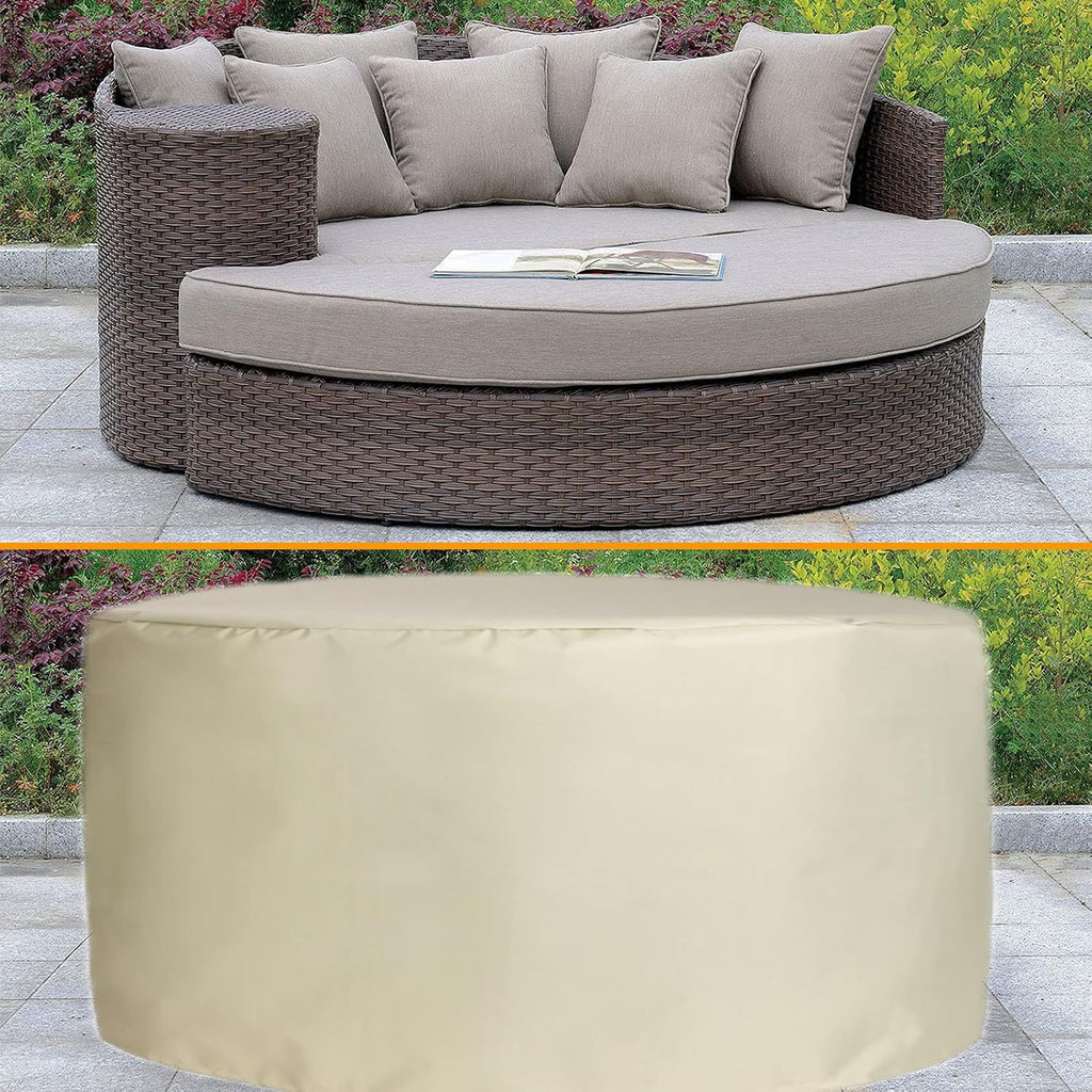 YSUEFIJO Garden Furniture Covers Waterproof Round 94x35in Patio Furniture Cover Beige for Sofa Dining Table and Chairs Anti-UV Durable 420d Oxford Fabric Rip Proof with Black Storage Bag