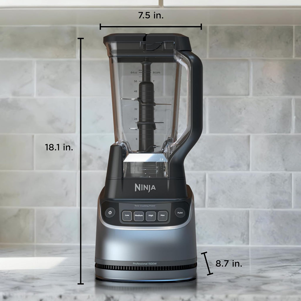 Ninja UltraCrush Professional Kitchen System | 1500W, 72oz Full-Size Blender, 8-Cup Food Processor & 18 oz To-Go Cup | Total Crushing Technology, Smoothies, Ice Crush, Chopping & More | Silver | BP401