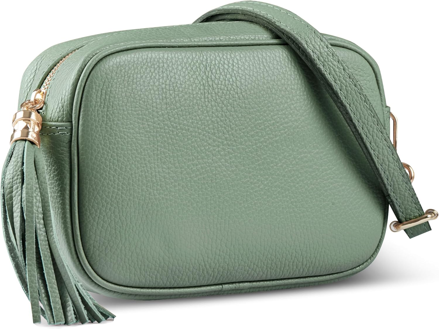 Italian Calf Leather Crossbody Bag for Women with Tassel Zipper | Small Camera Purse Shoulder Handbag Pocketbook