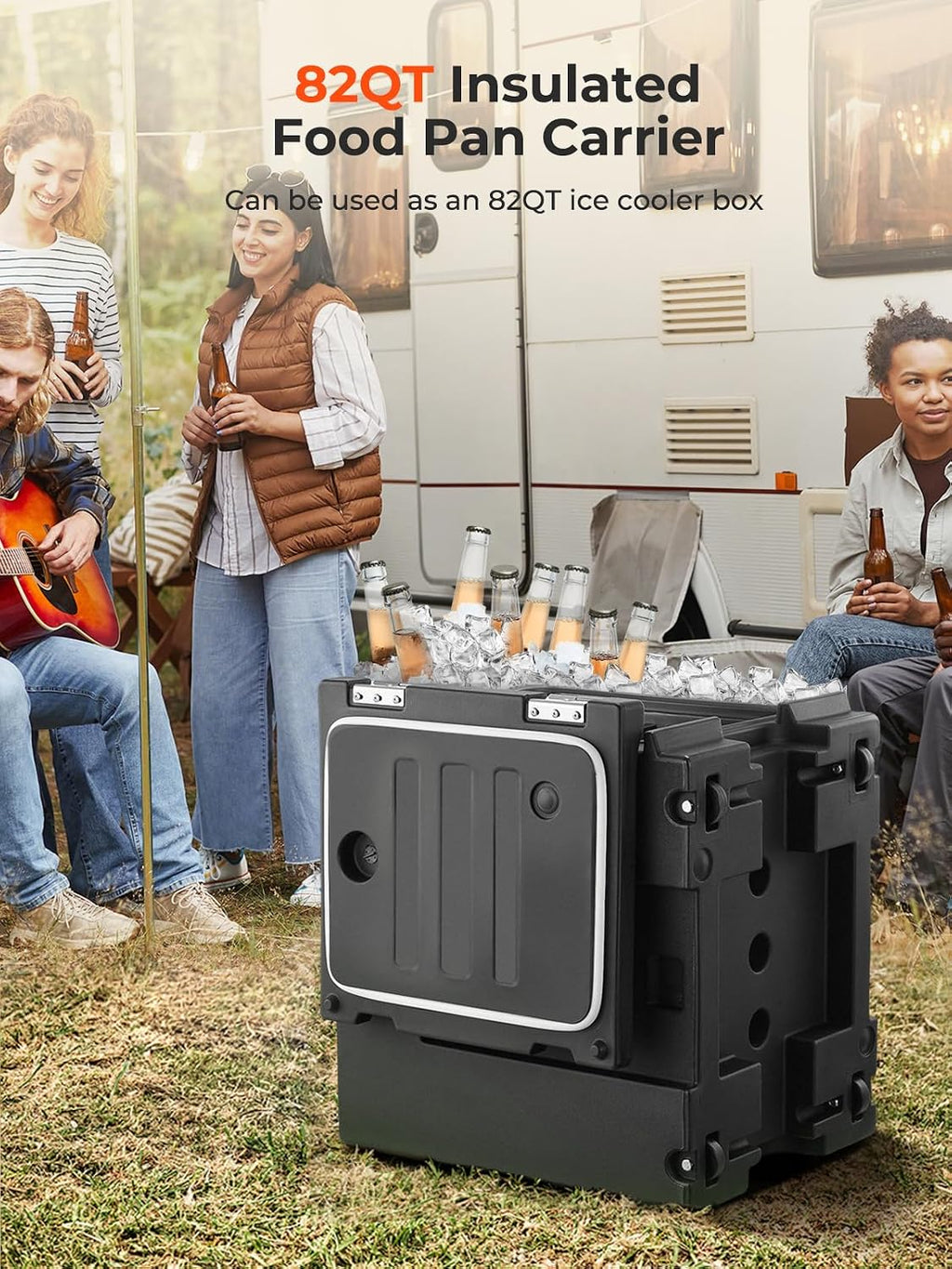 Catering Food Warmer w/Wheels, 82Qt Front Loading Hot Box Food Warmer, LLDPE Insulated Food Pan Carrier w/Handles, Stackable Portable Food Warmer Keep Food Hot for Catering, Party (Pans Not Included)