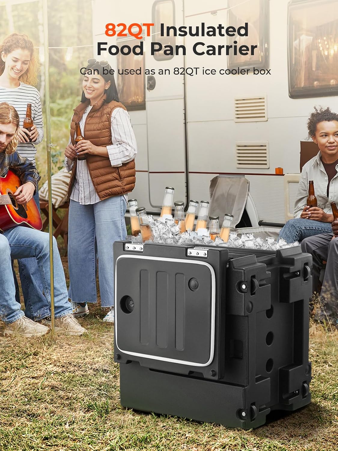 Catering Food Warmer w/Wheels, 82Qt Front Loading Hot Box Food Warmer, LLDPE Insulated Food Pan Carrier w/Handles, Stackable Portable Food Warmer Keep Food Hot for Catering, Party (Pans Not Included)