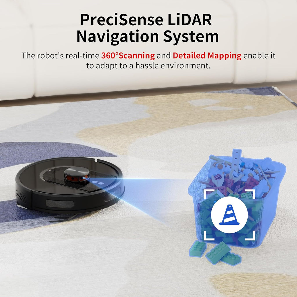Robot Vacuum and Mop Combo with Self-Emptying, Customizable Map Cleaning with LiDAR Navigation, 6000Pa Suction, Smart No-Go Zones, 70Days Hands-free Robotic Vacuum Cleaner for Floor, Carpet, Pet Hair