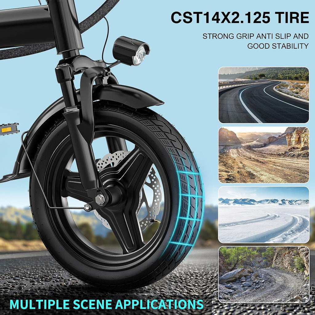 Electric Bike for Adults and Teens, Folding Ebike,Commuter City Foldable E Bike with 560W Motor and 48V 10Ah Battery, 24 MPH Speed Pedals Assist, Dual Disc Brakes,14' Compact Electric Bicycle