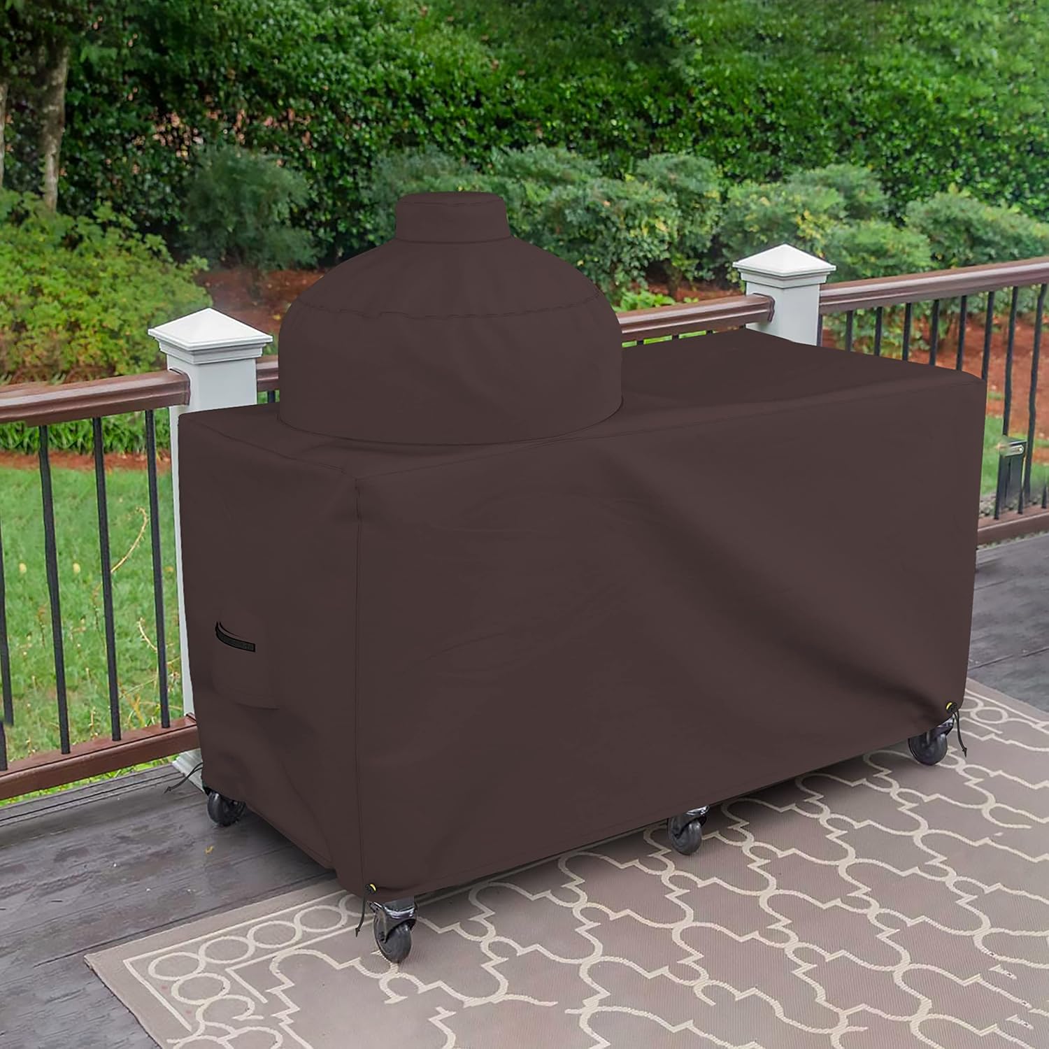 Big Egg Grill Outdoor Patio Covers 18 Oz Waterproof - 100% UV & Weather Resistant PVC Coated Patio Furniture Covers with Air Pockets & Drawstring for Snug fit (60' L x 36' W x 56' H, Coffee)