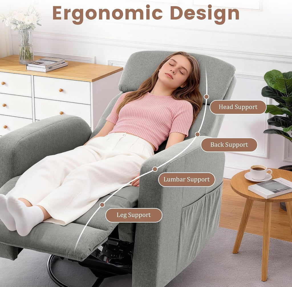 Korser Power Swivel Recliner Chairs for Adults, Electric Glider Rocking Chair Nursery, Glider Recliner Nursery Chair with Classified Side Pocket, Nursery Rocking Chairs with USB and Type-C Ports