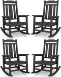 SERWALL Oversized Rocking Chair, HDPE Outdoor Rocking Chairs Set of 4, Patio Rocking Chair Sets for Adults, Black