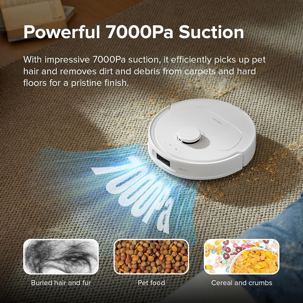 roborock Qrevo S Robot Vacuum and Mop, Self-Drying, Auto Mop Washing, 7000Pa Suction, Self-Emptying & Refilling, 10mm Mop Lifting, 200RPM Spinning Mops, Smart Obstacle Avoidance, White
