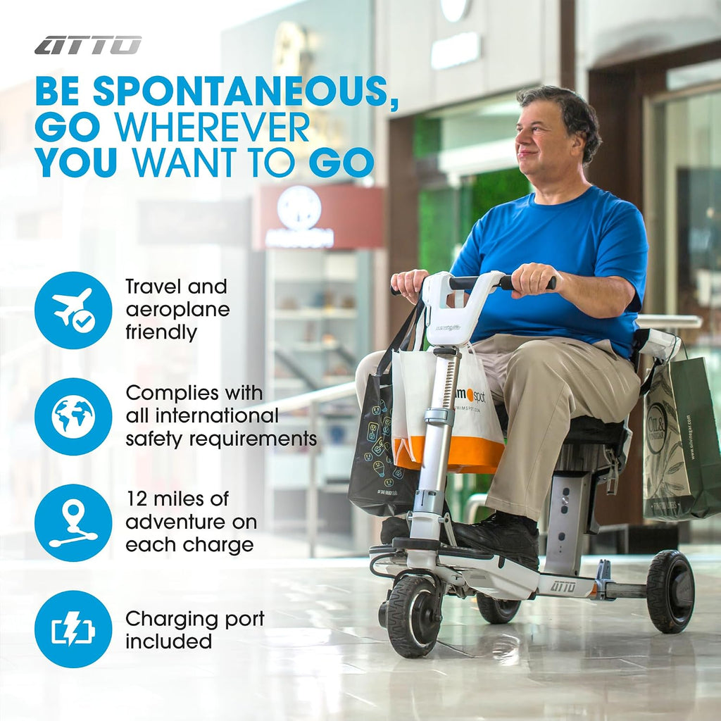 ATTO Folding Travel Powered Mobility Scooter by MovingLife, with Arm Rests, Full-Size Portable Electric Scooter, Lightweight Lithium Battery, Airline Approved (with Arm Rests)