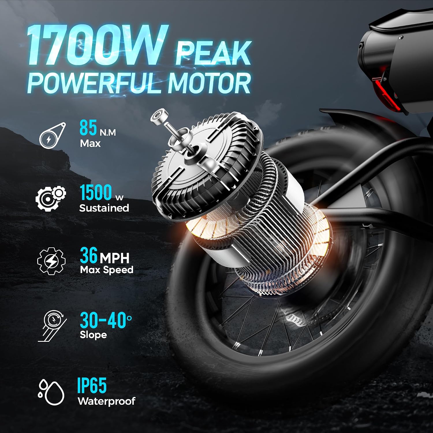 FT01 1700W Electric Dirt Bike 36MPH with 48V 30Ah, 135MM Front Fork & Dual Disc Hydraulic Brakes, 90Miles Long Range Electric Bike, 20' Fat Tire electric motorcycle for adults, electric scooter
