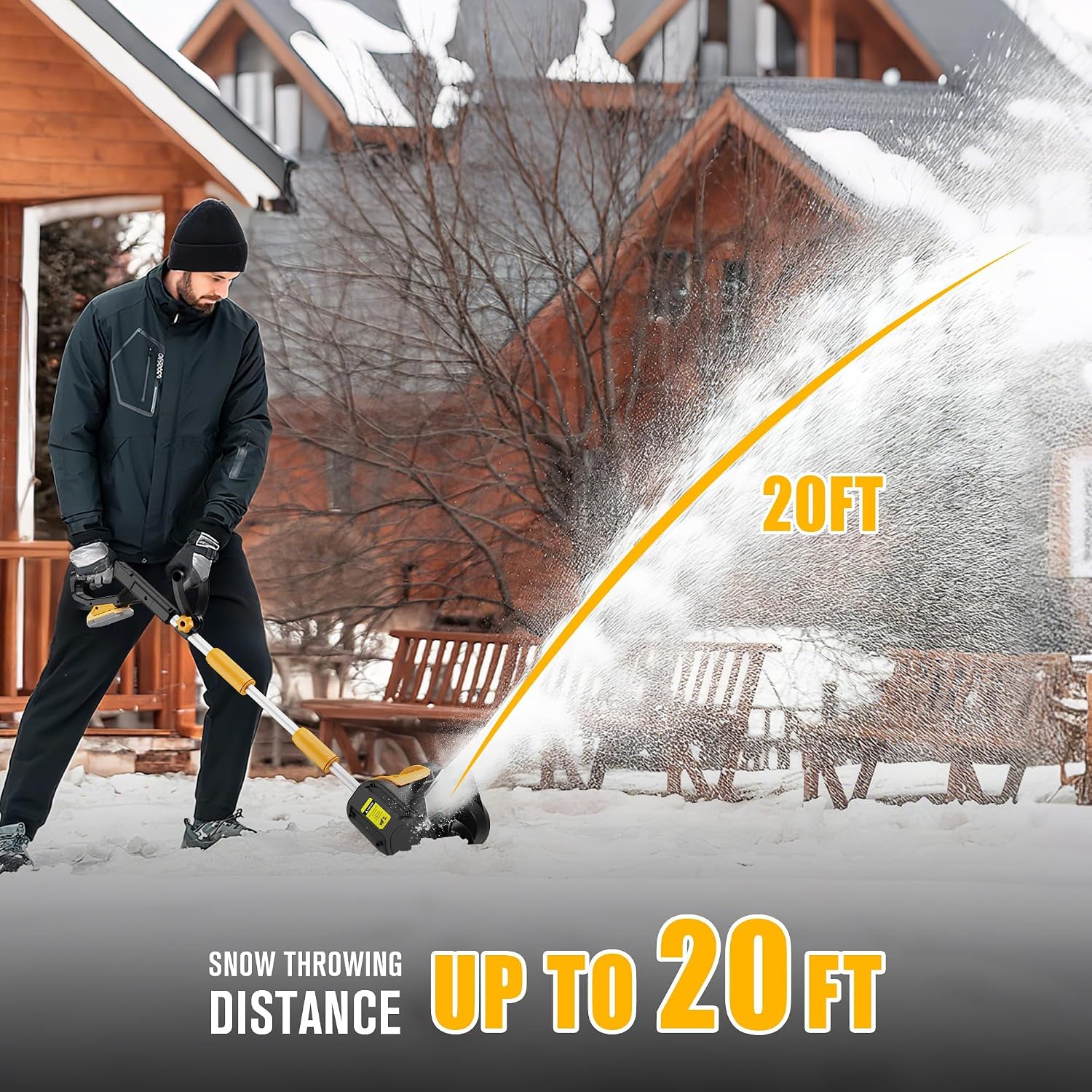 Cordless Snow Shovel Compatible with DeWalt 20V MAX Battery (Tool Only), 11' Lightweight Electric Snow Blower with 20FT Max Throw & Adjustable Handle, Snow Thrower for Driveway, Deck, Patio & Steps