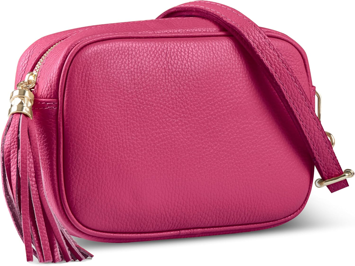 Italian Calf Leather Crossbody Bag for Women with Tassel Zipper | Small Camera Purse Shoulder Handbag Pocketbook