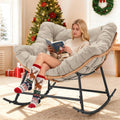 Youtanic Outdoor Rocking Chair, Oversized Papasan Reading Chair Indoor with Thick Cushion, Comfy Rattan Rocker Egg Chair for Patio, Garden, Balcony, Lawn, Backyard, Bedroom, up to 450lbs, Beige