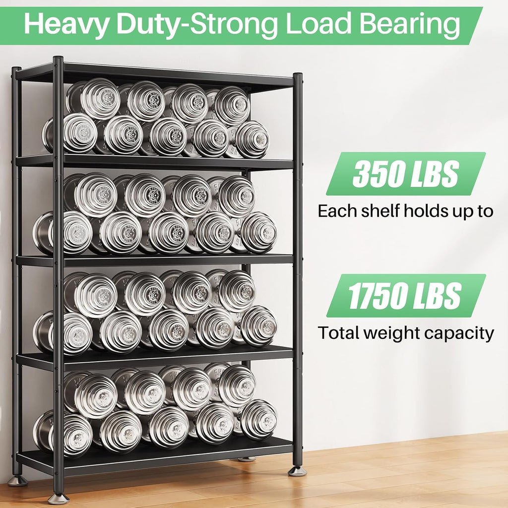 PXRACK Metal Shelving for Storage, 5 Tier Adjustable Kitchen Storage Shelves with Wheels, Shelving Unit Bookshelf Utility Shelf Metal Storage Rack for Garage Pantry Closet Laundry, 35.8'x13'x59.65'