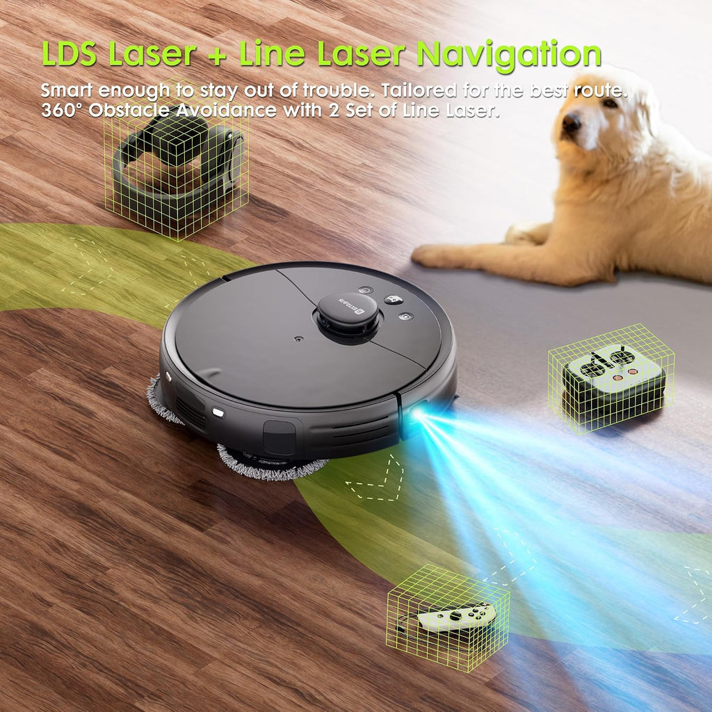 Robot Vacuum and Mop, V5 Tangle Cutter Technology for Pet Hair, 8500Pa Suction, Self Emptying Station for 75 Days, LDS Navigation, Pet Laser, Robotic Vacuums Cleaner for Floors, APP & Voice Control