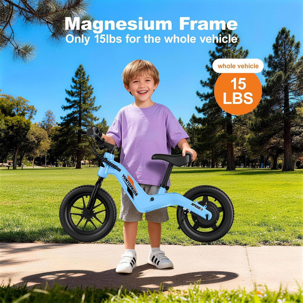YunTopKids Electric Balance Bike for Kids Ages 3-5, 12 Inch Tires,Safe Start,3 Speeds up to 9.3 MPH,LCD,180W 24V Kids Electric Bike with Adjustable Seat,Fast Charger,LED Light