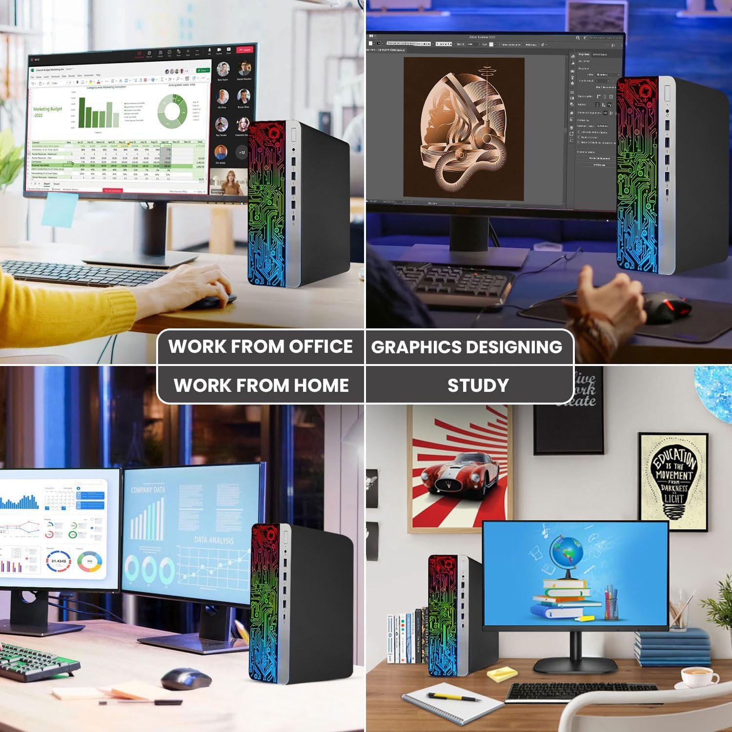 HP ProDesk RGB Desktop PC, Intel Core i5 6th Gen | 16GB DDR4 Ram | 512GB SSD | Dual 22 Inch Monitors | Gaming Keyboard & Mouse | Computer with AMD Radeon RX-550 4GB | Windows 11 Pro (Renewed)