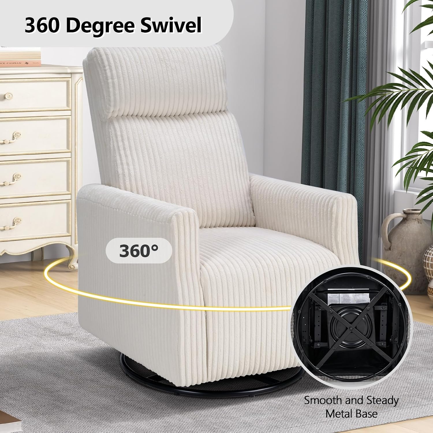 CANMOV Swivel Rocker Chair Set of 2, Swivel Accent Chair with High Back and Arms, Corduroy Glider Chair for Living Room Bedroom Nursery, Beige