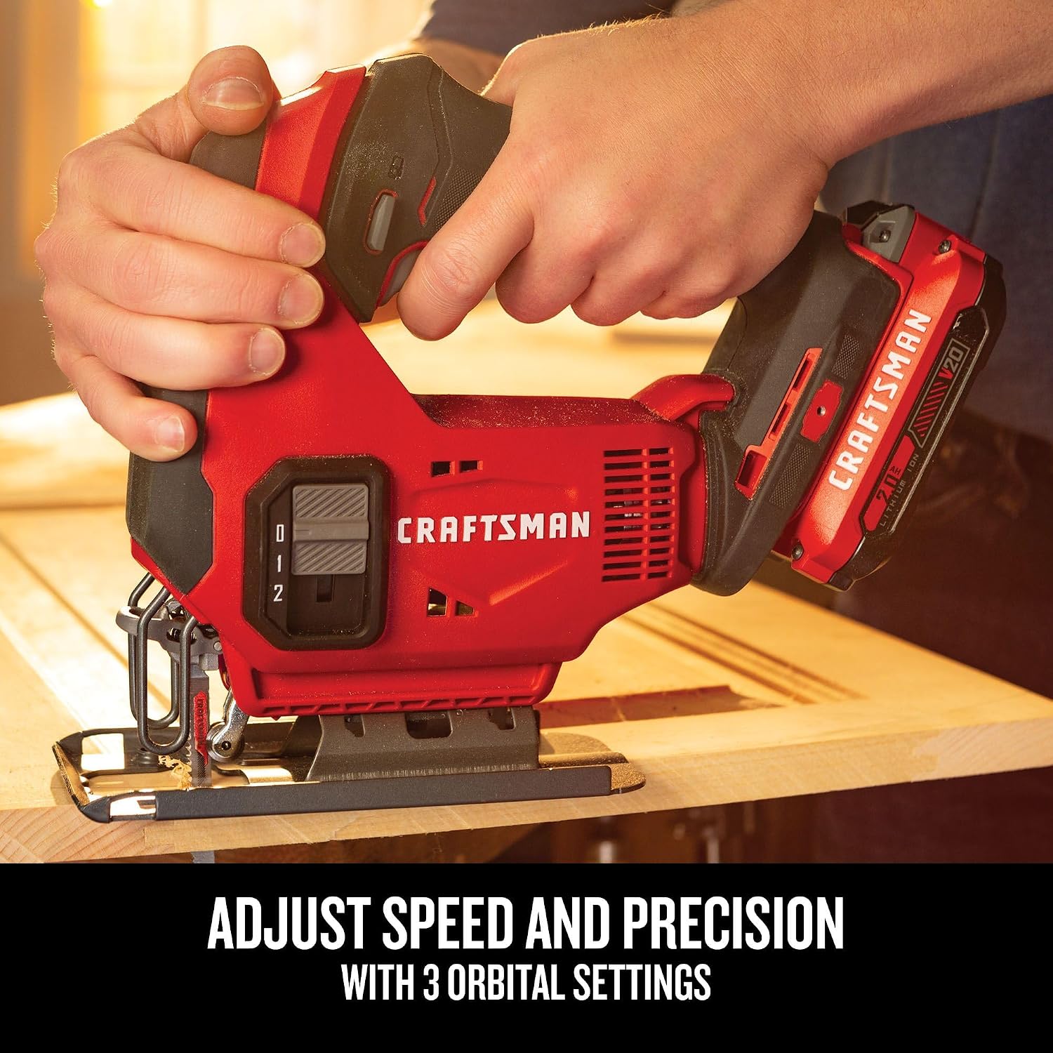 CRAFTSMAN V20 Cordless Jig Saw Kit, 3 Orbital Settings, Up to 2,500 SPM, Battery and Charger Included (CMCS600D1)