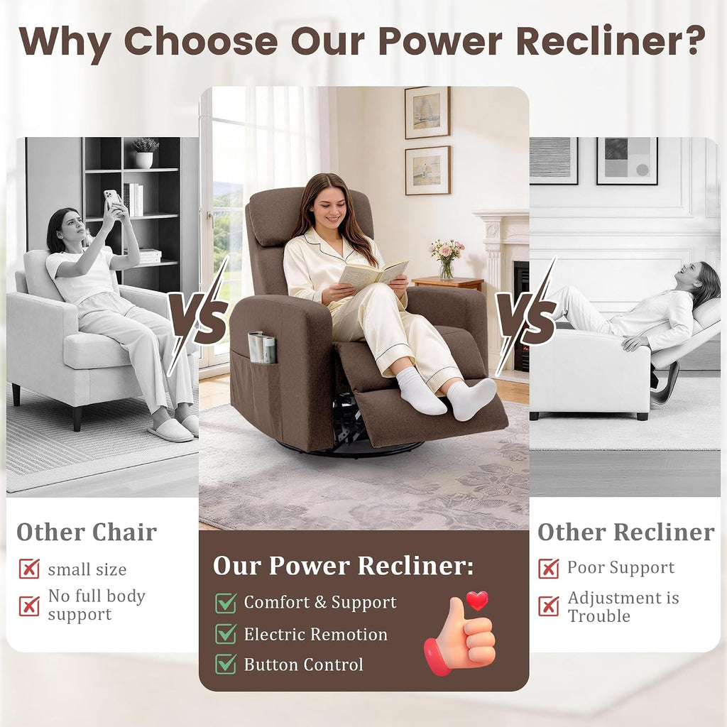 Korser Power Swivel Recliner Chairs for Adults, Electric Glider Rocking Chair Nursery, Glider Recliner Nursery Chair with Classified Side Pocket, Nursery Rocking Chairs with USB and Type-C Ports