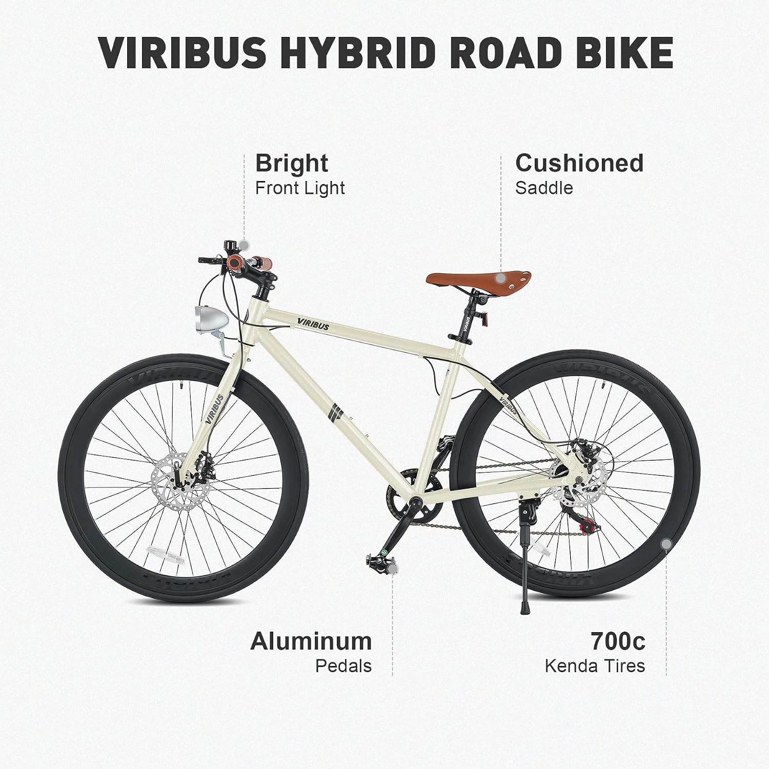 VIRIBUS Hybrid Bikes, 28 inch Mens Hybrid Bicycle 7 Speed with Lightweight Aluminum Frame & Disc Brakes, 700C Retro Vintage Adult Bike for Tall Men & City Commuters 85% Pre-Assembled