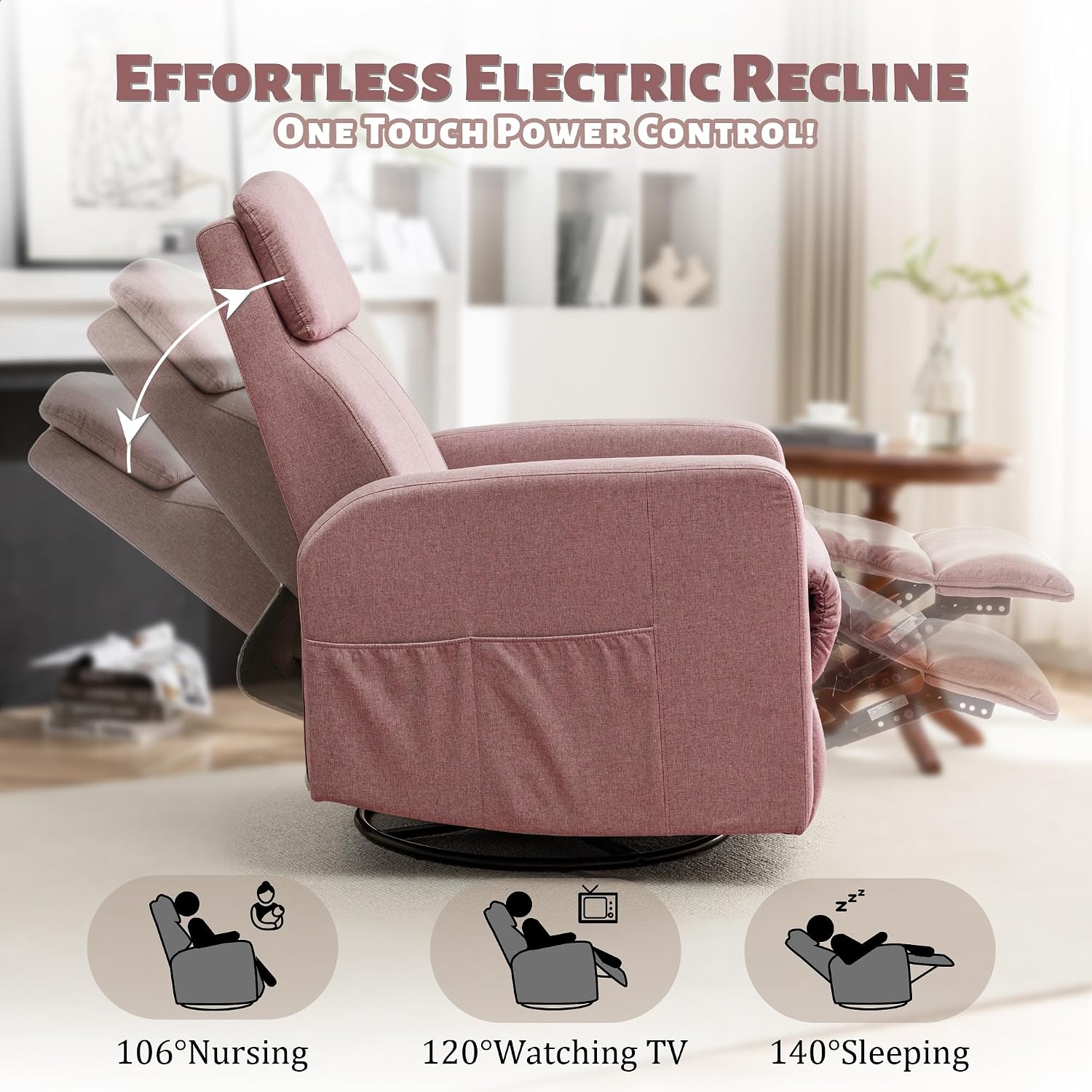 Korser Power Swivel Recliner Chairs for Adults, Electric Glider Rocking Chair Nursery, Glider Recliner Nursery Chair with Classified Side Pocket, Nursery Rocking Chairs with USB and Type-C Ports